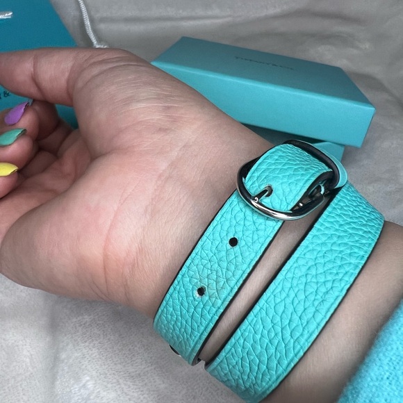 Tiffany & Co. Aqua Leather Bracelet with Silver Plaque - Picture 9 of 13